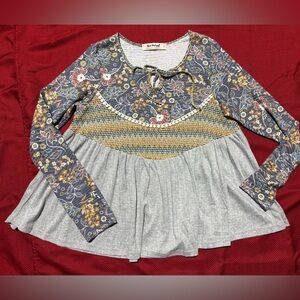 Three Bird Nest Floral and Gray Tunic Top